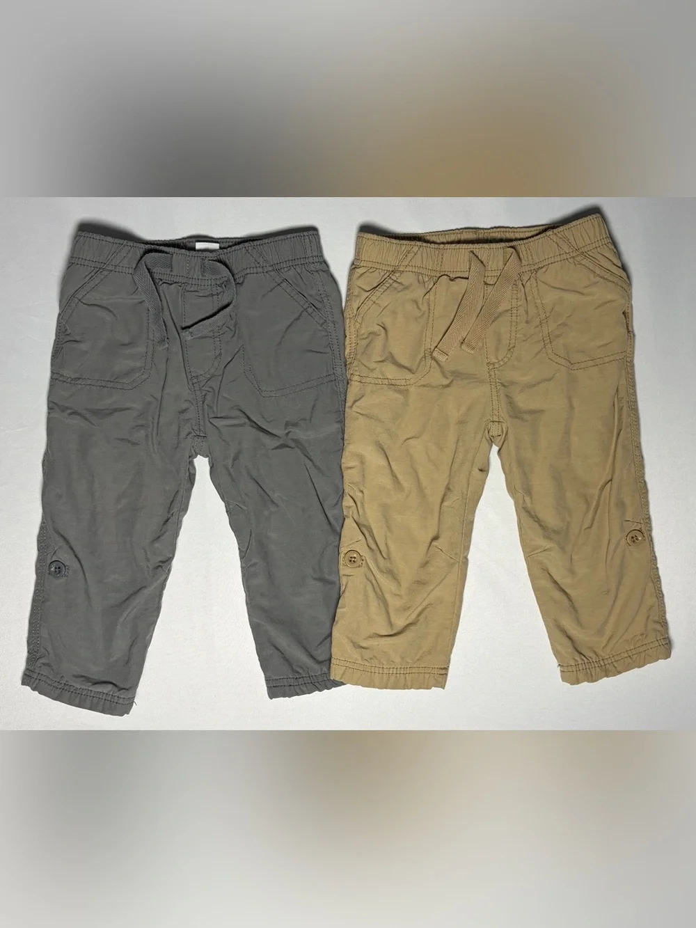 Old Navy Lined Pants Set of 2 Baby Boy 12-18mo Khaki Gray Excellent